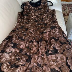 Pink Tartan Elegant Black and Brown/Bronze Floral Brocade Dress